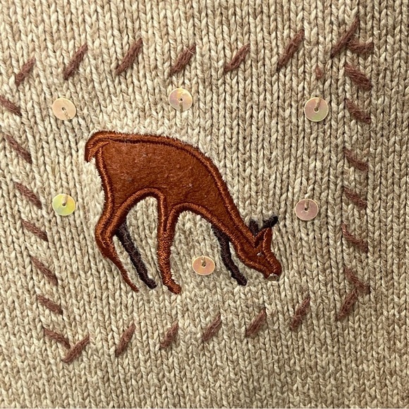 Crystal-Kobe Christmas Button Front Cardigan Sweater Reindeer Sequins Holiday XL - Picture 5 of 14